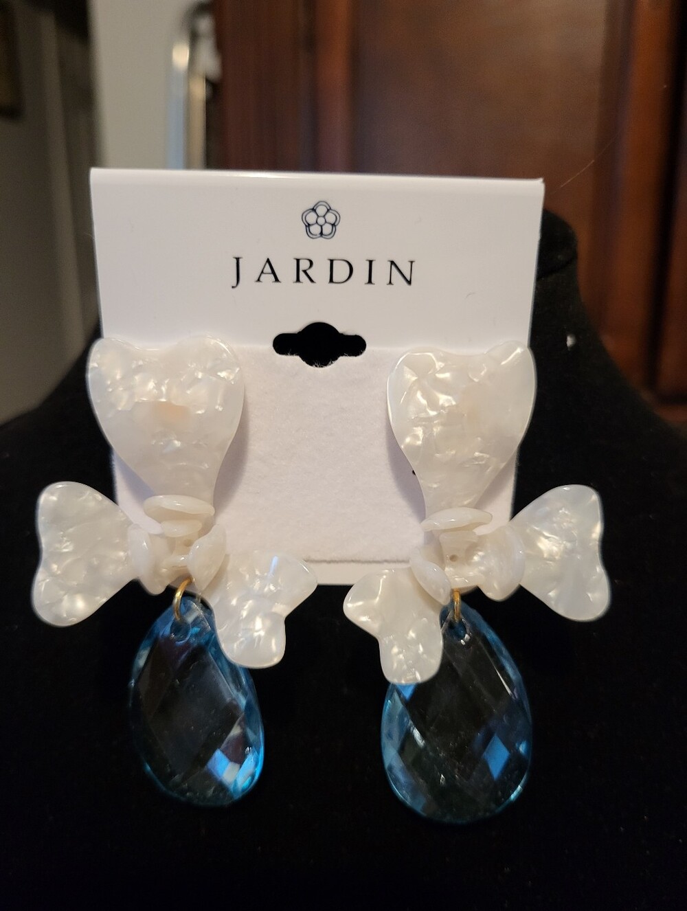 Jardin Acrylic Blue And White Statement Earrings